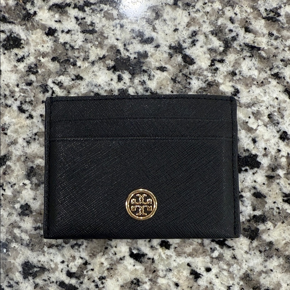 Tory Burch Black Card Wallet with Gold Logo